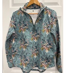 Vera Bradley Teal Floral Fleece Quarter Zip Pullover Botanical Cozy Spring Small